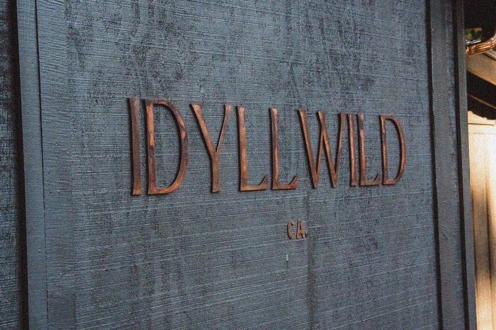 Idyllwild, California sign on the Freewyld cabins