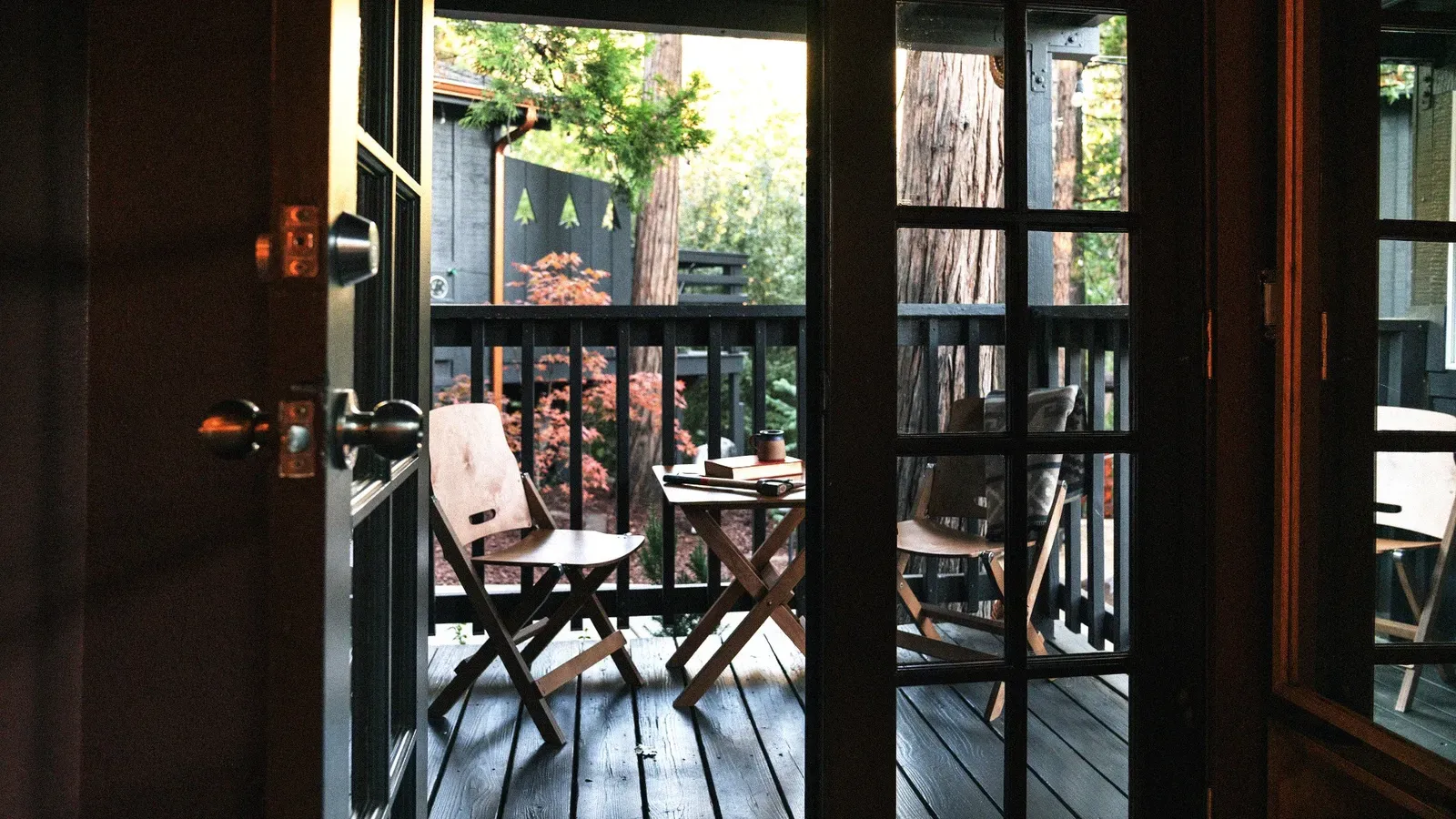 A small seating area is provided to enjoy the outdoor covered patio.