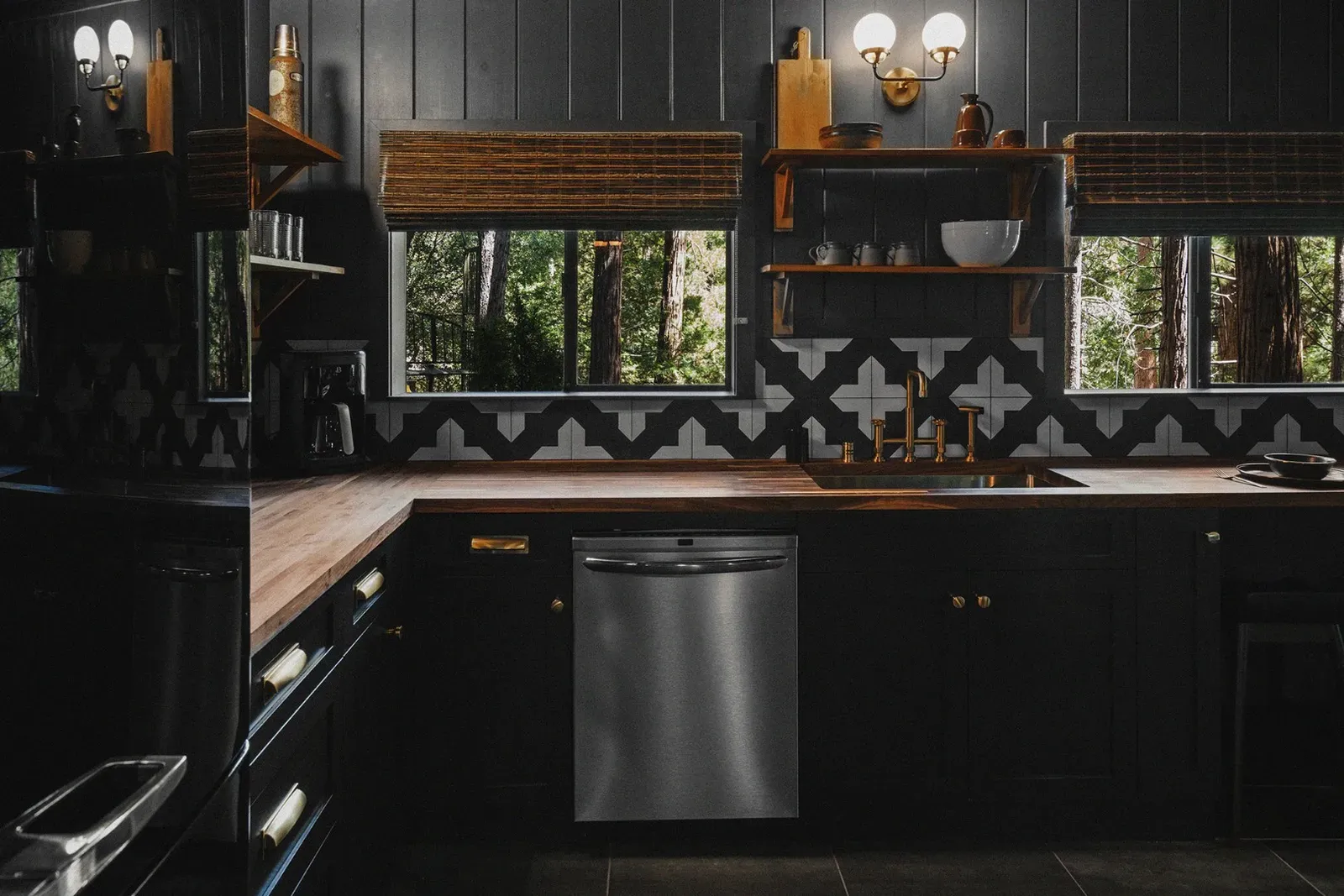 The beautiful kitchen has all the essentials for cooking at the cabin.