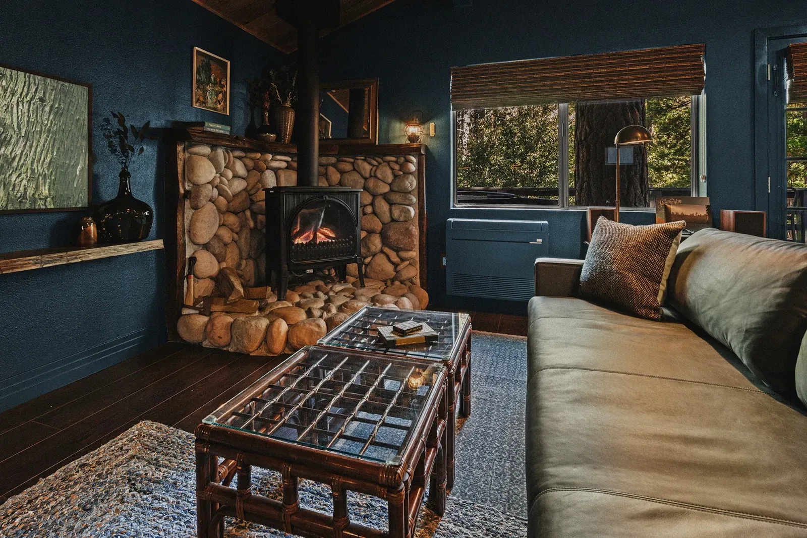 The gas fireplace warms your toes on cozy nights.
