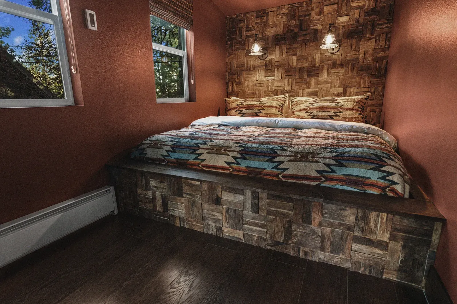 Coulter Pine's bedroom is a gorgeous custom-built King bed.