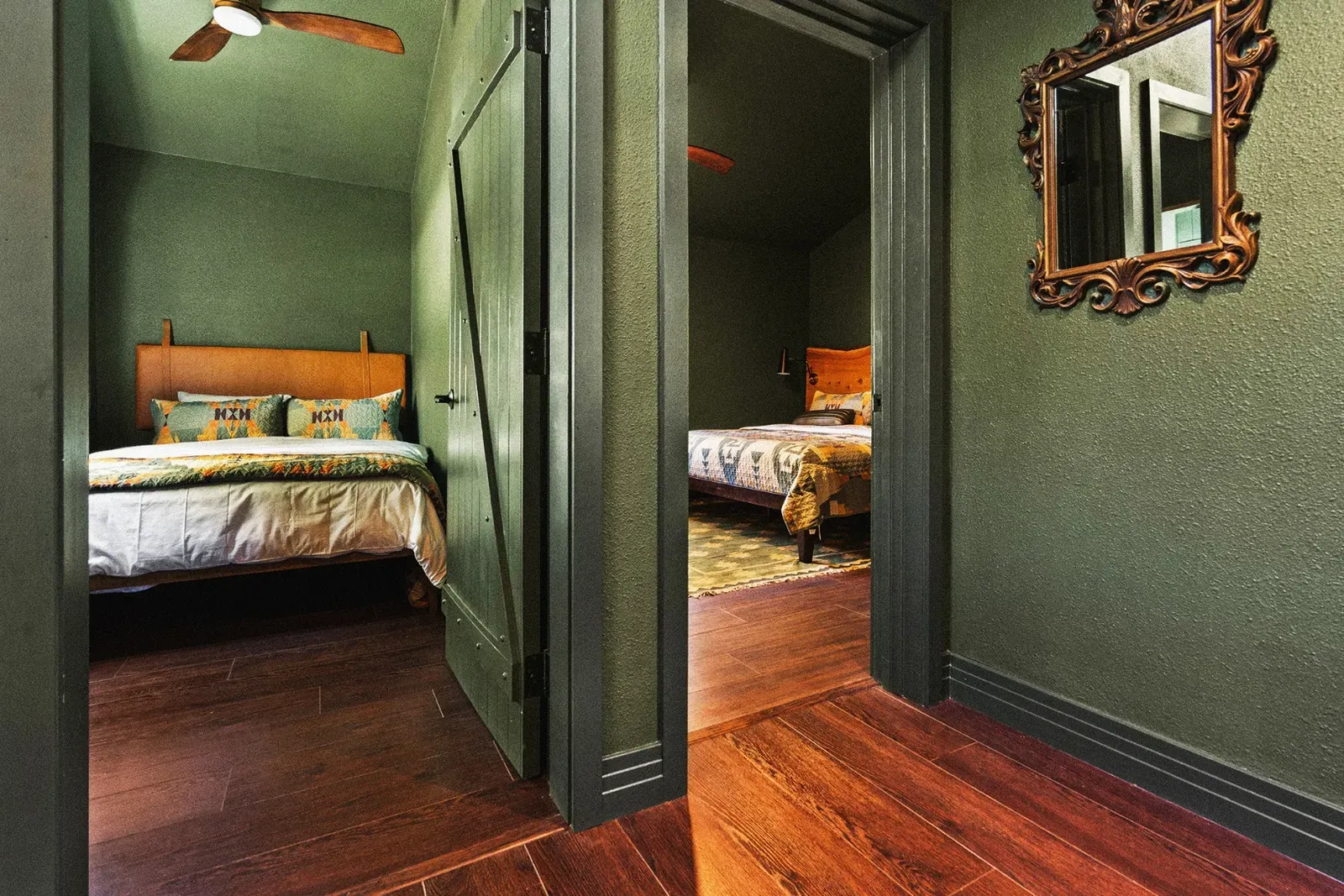 The Juniper cabin has two bedrooms on the ground floor (plus a day bed in the loft).