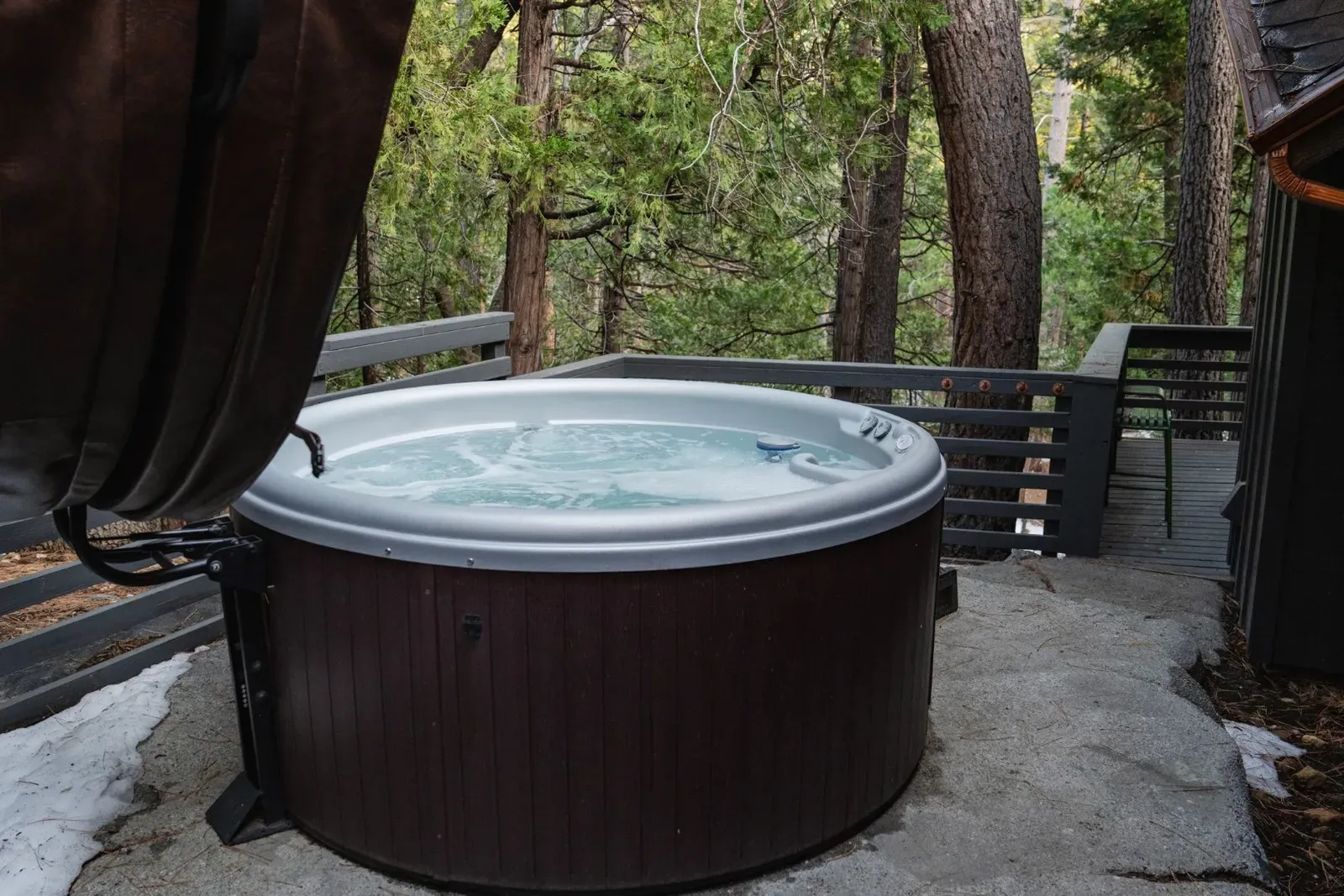 Enjoy sounds of the forest, stargazing, and conversation in your private hot tub.
