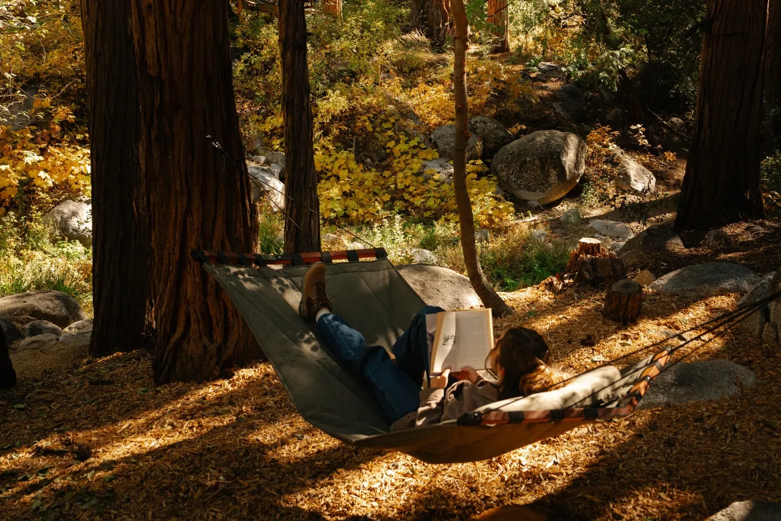 Enjoy a quiet moment in a hammock in Wyldwood park.