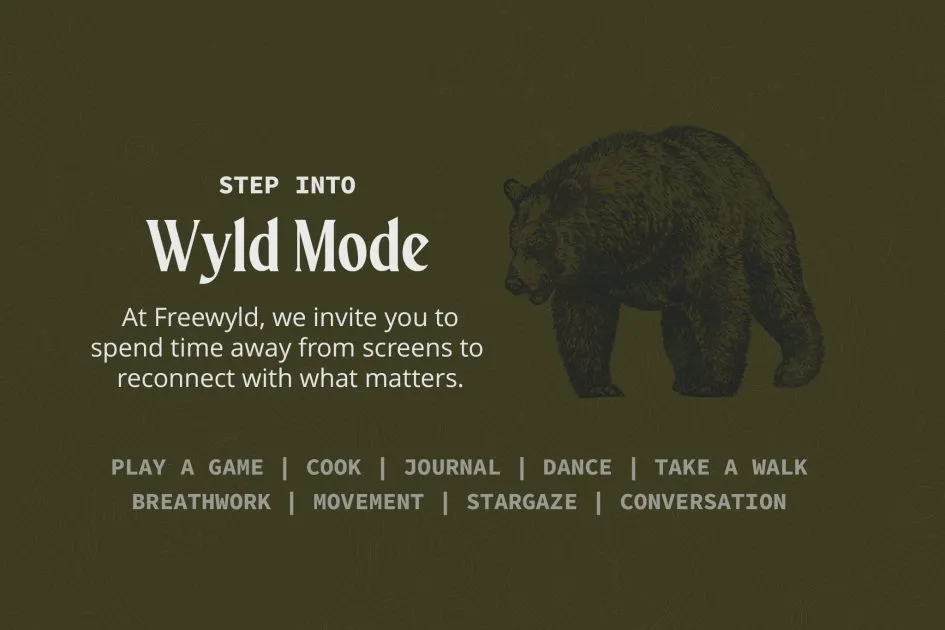 The Wyld Mode box of screen-free rituals waiting in a Freewyld cabin